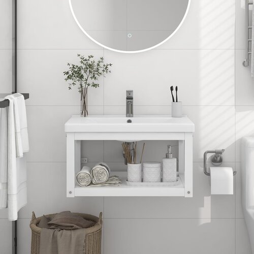 vidaXL Zidni okvir za kupaonski umivaonik bijeli 59x38x31 cm željezni Cijene