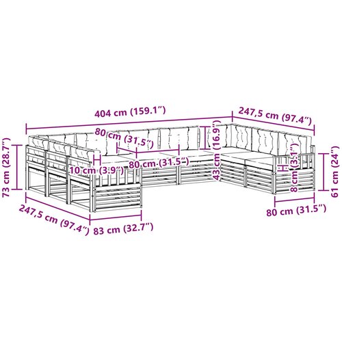  Set vanjskih sofa 9 kom. Prirodna i svijetlo siva 404 x 247,5 x 73 cm Slike