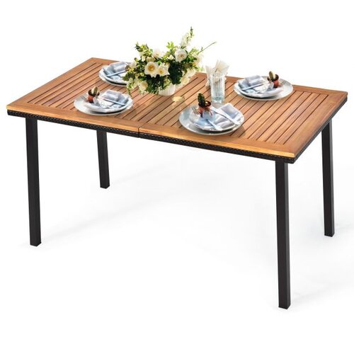  Vrtni stol, blagovaonski stol s rupom za suncobran, drvo akacije dim. 140 x 75 x 76 cm - prirodna. Cijene