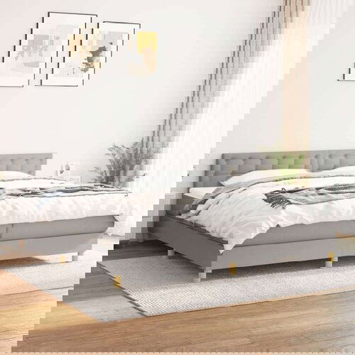  Box spring postelja z vzmetnico svetlo siva 200x200 cm blago, (20898548) Slike