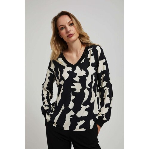 Marisse Patterned V-Neck Shirt, Black Slike