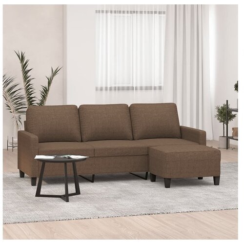 VidaXL Trosjed s tabureom smeđi 180 cm od tkanine Slike