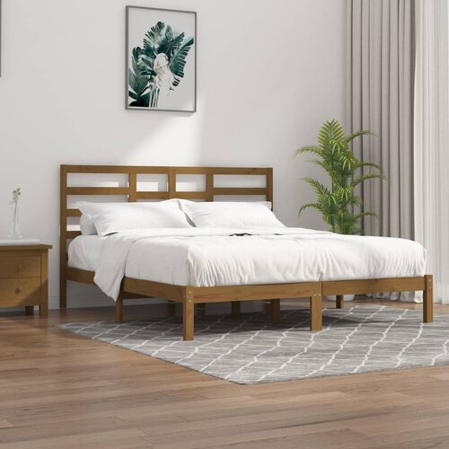 The Living Store Posteljni okvir medeno rjav iz trdnega lesa 200x200 cm - Posteljni Okvir, (21523299) Slike