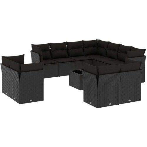 vidaXL 12-dijelni set vrtnih sofa od poliratana s jastucima crni Cene
