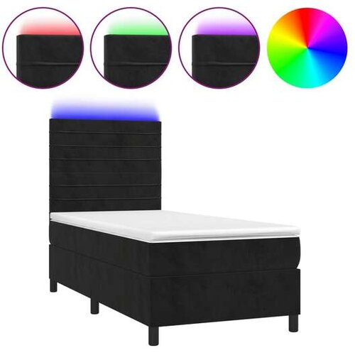  Box spring postelja z vzmetnico LED črna 90x190 cm žamet Cene
