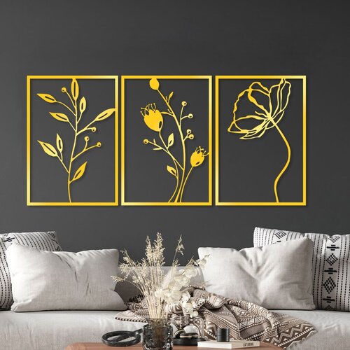 Wallity zidna dekoracija golden triple flowers 3, 49 x 70 cm, zlatne boje Cene