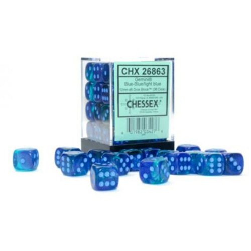 Chessex kockice - gemini - luminary - blue-blue & light blue - dice block 12mm (36) Cene