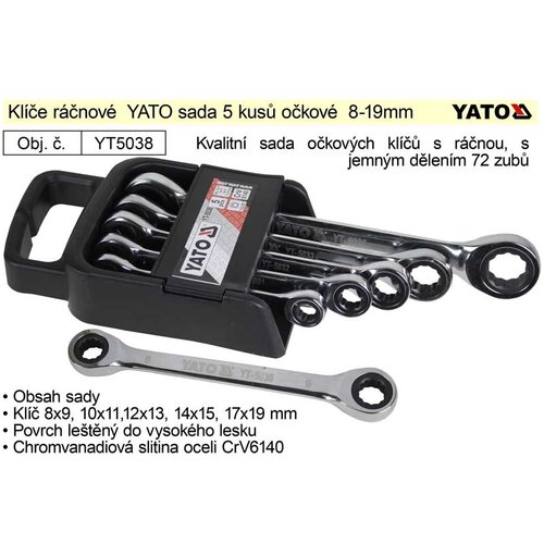 Yato Ključi z ragljo set 5 kosov 8-19mm, (20687498) Slike