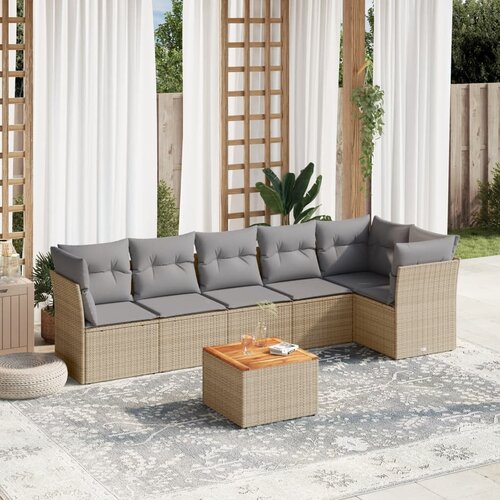 vidaXL 7-dijelni set vrtnih sofa od poliratana s jastucima bež Cijene