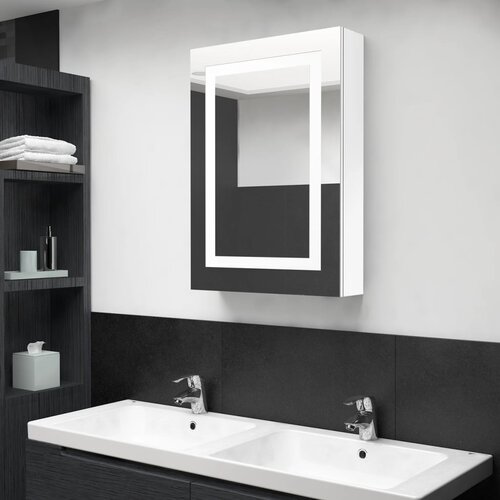  LED kupaonski ormarić s ogledalom sjajni bijeli 50 x 13 x 70 cm Cene
