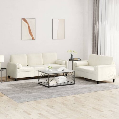  2-dijelni set sofa s jastucima krem baršunasti Cene