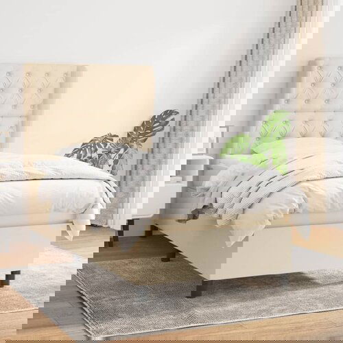 VidaXL Okvir kreveta s oprugama i madrac krem 80x200 cm od tkanine Slike