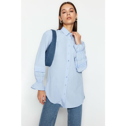Trendyol Light Blue Embroidered Woven Cotton Shirt Slike