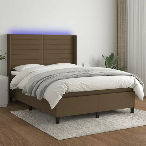  Box spring postelja z vzmetnico LED temno rjava 140x200cm blago, (20900245)