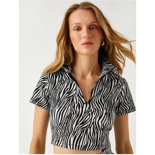 Koton Zebra Patterned Crop T-Shirt Turtleneck