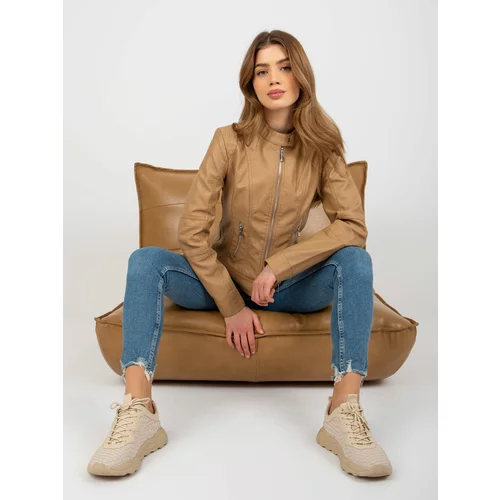 Fashion Hunters Lightweight biker jacket made of artificial camel leather with pockets of Eulalia