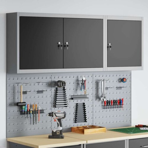  Set alata od 5 dijelova s ormarom i pločom za vje&amp;scaron;anje - Crni metal Slike