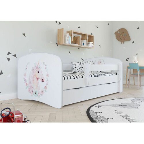 Drveni dečiji krevet jednorog sa fiokom - 180x80 cm Slike
