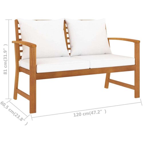  Klupa s krem jastucima 120 cm od masivnog bagremovog drva Slike