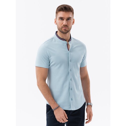 Ombre Men&amp;#039;s knit shirt with short sleeves and collared collar - blue Slike