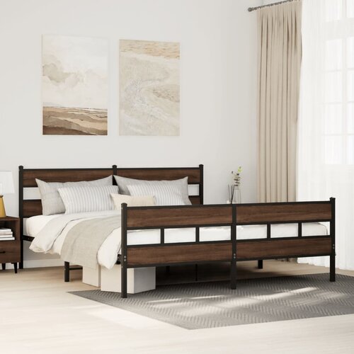 Furnova Kovinski posteljni okvir brez vzmetnice rjavi hrast 180x200 cm, (21936759) Slike