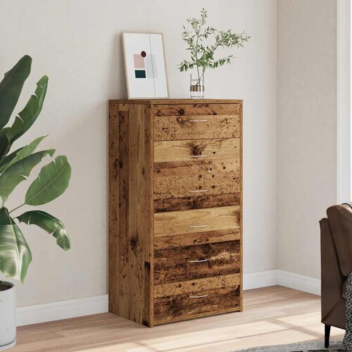 VidaXL Komoda s 6 predali starinski les 50x34x96 cm iverna plo&amp;scaron;ča Slike