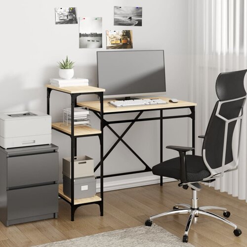 VidaXL Radni stol s policama boja hrasta 105x50x90 cm drvo i željezo Slike