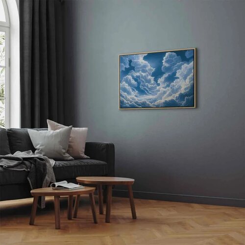  Slika - Blue Sky Breaking Through White Fluffy Clouds 120x80 U prirodnom drvenom okviru Slike