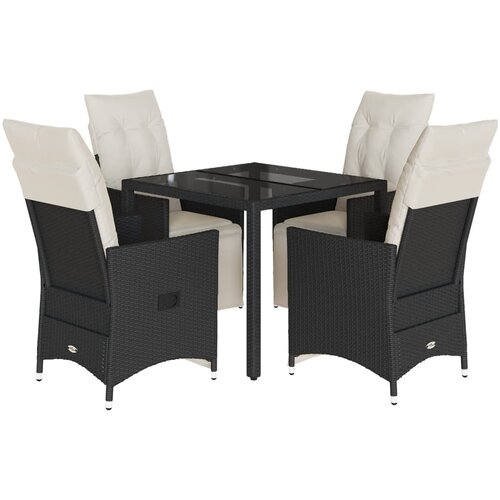  5-dijelni vrtni blagovaonski set s jastucima od poliratana crni Crna 90 x 90 x 75 cm Slike