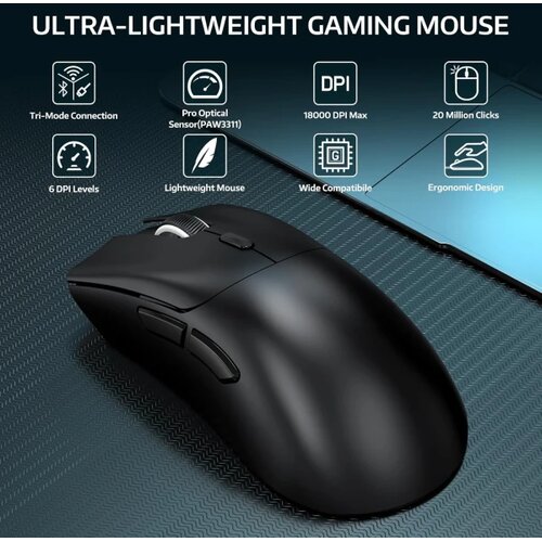 Attack Shark bežični gaming mi&amp;scaron; R1 PAW3311/TriMode/Superlight/Ergonomic/Black Slike