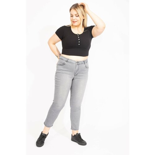 Şans Women's Large Size Gray Lycra 5 Pocket Jeans Slike