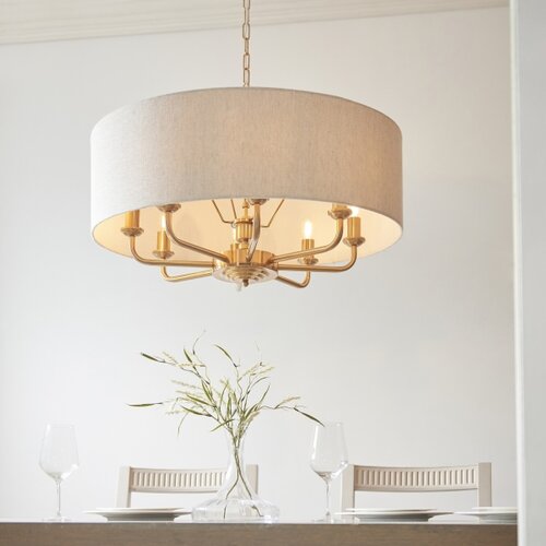  Endon 110727 - Luster na lancu HIGHCLERE 8xE14/40W/230V bež/mesing, prečnik 70 cm Slike