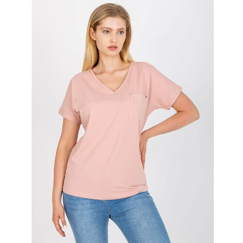 Fashion Hunters Dusty pink plus size t-shirt with a V-neck Slike