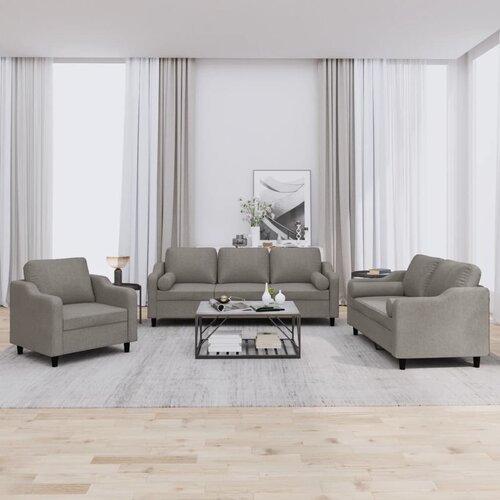  3-dijelni set sofa s jastucima smeđesivi od tkanine Cijene