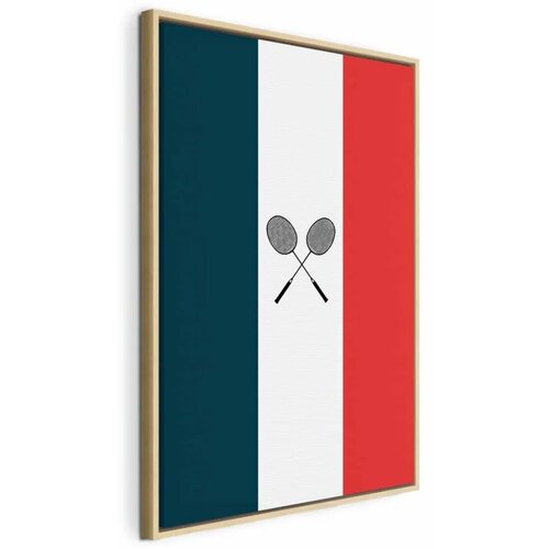  Slika - Black Badminton Rackets Against the Backdrop of the French Flag 80x120 U prirodnom drvenom okviru Cene