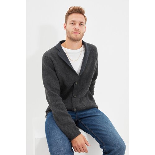 Trendyol Anthracite Men Regular Fit Men Collar Knitwear Cardigan Slike