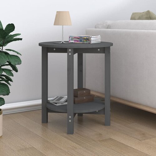 VidaXL Klubska mizica siva &amp;Oslash; 55x60 cm trdna borovina Slike