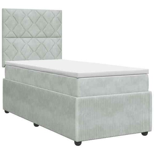 VidaXL boxspring postelja z vzmetnico, žamet, svetlo siva, 90&amp;times;190 cm Slike