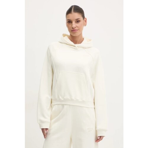 Reebok Bombažen pulover ženski, bež barva, s kapuco, 100214102 Slike