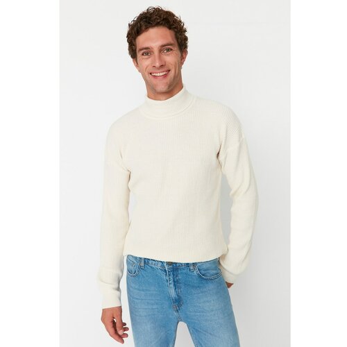Trendyol Ecru Men's Oversize Wide Fit Turtleneck Basic Sweater Slike