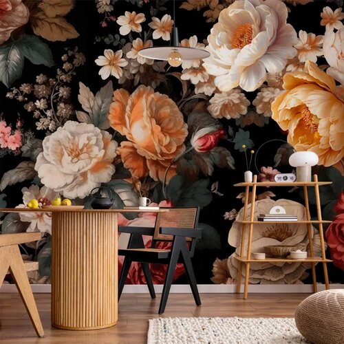  Foto tapeta - Colourful flowers on a black background 147x105 Slike