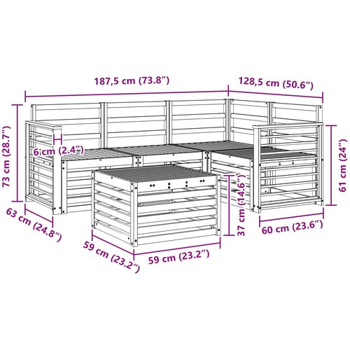  Set vanjskih sofa 5 kom. Bijela Čvrsto drvo akacije Slike