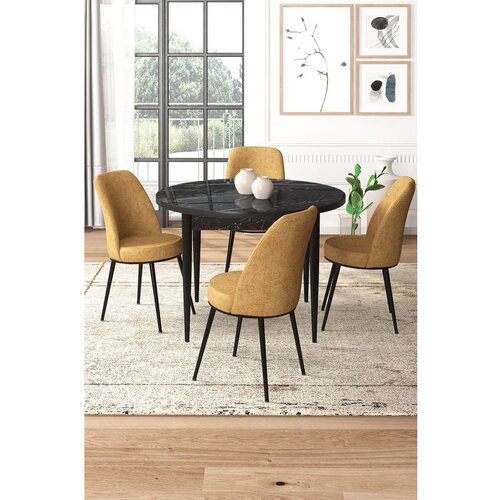 Hanah home Tor - Black Marble, Cappuccino Black MarbleCappuccino Dining Table & Chairs Set (5 Pieces) Cene