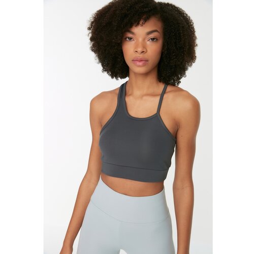 Trendyol Anthracite Cross Strap Crop Knitted Sports Bra