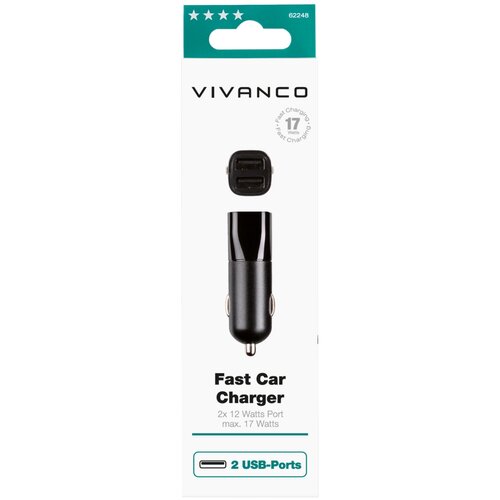 Vivanco Auto punjač 62248, 2x USB 2,4A, max. 3.4A/17W, crni Cijene