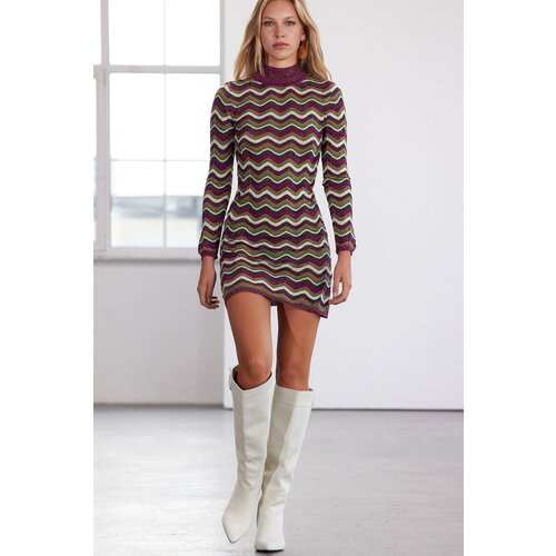 Trendyol Limited Edition Fuchsia Color Block Bodycone Mini Sweater Dress Cene