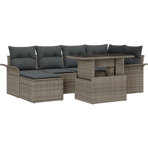 vidaXL 7 delni vrtni sofa komplet z blazinami siva poli ratan Cene