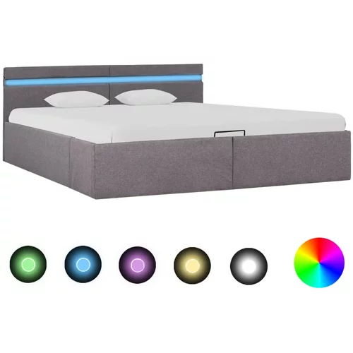 vidaXL Dvižni posteljni okvir LED taupe blago 180x200 cm