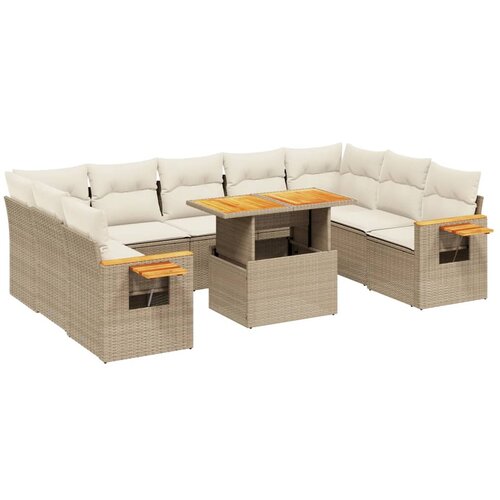 vidaXL 10-dijelni set vrtnih sofa s jastucima bež od poliratana Cijene