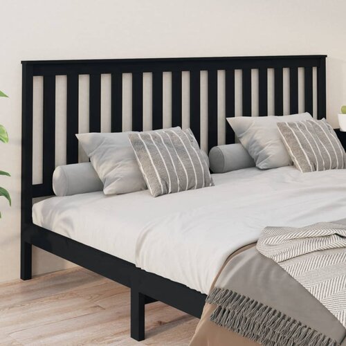  Uzglavlje za krevet crno 206 x 6 x 101 cm od masivne borovine Slike